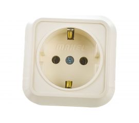 1-местная розетка Makel ОП 16А IP20 квадратная с заземлением кремовый 45208 