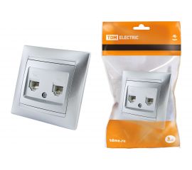 Двойная телефонная розетка, серебристый металлик RJ11 TDM Лама SQ1815-0218 