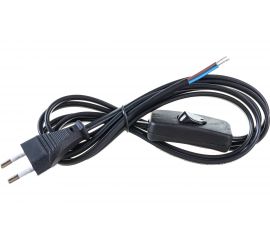 Шнур с выключателем и плоской вилкой TDM ШУ01В ШВВП 2х0,75мм2 2м. черный SQ1305-0002 