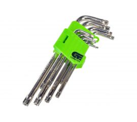 Набор удлиненных имбусовых ключей Tamper-Torx, 9 шт: TT T10-T50, 45Х, никель СИБРТЕХ 12322 