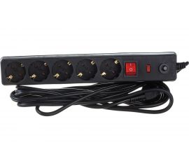 Сетевой фильтр IEK СФ-05К-выкл., 16А, 5 мест, 5м, 3х1мм2, черный WFP10-16-05-05-ZK-K02 