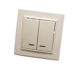 Выключатель STEKKER 2-клавишный с индикатором 220V 10А серия Эрна слоновая кость PSW10-9002-02 39229 