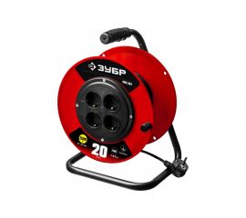 Удлинитель на катушке ЗУБР ПВС 307, 20 м, 2500 Вт, 4 гнезда, ПВС 3х0,75 кв мм, 55083-20 