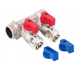 Универсальный коллектор для МП труб с шаровыми кранами и евроконусом AQUALINK вн-нар 3/4, 16x2 (Цена за упаковку 2 шт.) арт. 3933 