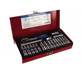 Набор шестигранных торцевых головок с принадлежностями 1/4", 4-13мм, 26шт KING TONY 2526MR 