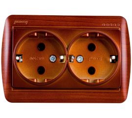 Двойная розетка Lezard DEMET с/з закрытый корпус махагон 711-0500-127 