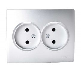 Двойная розетка Lezard KARINA без заземления, ПБТ, матовое серебро 707-4300-128B 