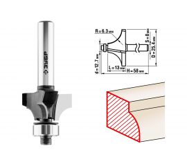 Фреза кромочная калевочная №1 ПРОФЕССИОНАЛ (25.4х13х58 мм; R6.3 мм; хвостовик 8 мм) Зубр 28784-25.4 