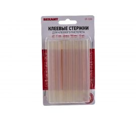 Клеевые стержни d=11,3 мм, L=100 мм, прозрачные, 12 шт., блистер Rexant 09-1220 