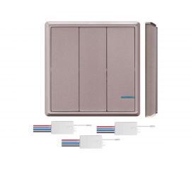 Беспроводной выключатель GRITT Practic 3 клавиши, розовое золото, комплект 1 выключатель, 3 радиореле, 220В 11107 