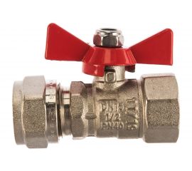 Шаровый кран с обжимным соединением VALTEC рукоятка бабочка, 16х1/2 вн. VT.342.N.1604 