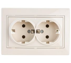 Двойная розетка Lezard MIRA с заземлением, бакалит, кремовый, со вставкой 701-0303-127B 