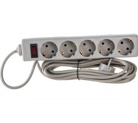 Удлинитель ExeGate EC-5-5G 5 евро с заземлением, 5м, защита от перегрева, выключатель с подсветкой, серый 285800 