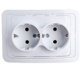 Двойная розетка ECON Мимоза с заземлением 16А, 250В белая 2109 