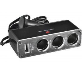 Разветвитель прикуривателя 3 гнезда + USB SKYWAY черный, предохранитель 5А, USB 1A S02301008 