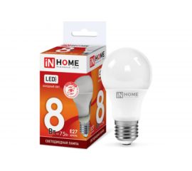 Светодиодная лампа IN HOME LED-A60-VC 8Вт, 230В, Е27, 6500К, 720Лм 4690612024042 