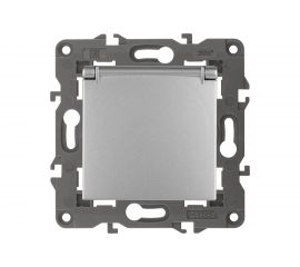 Розетка со штор. с крышкой ЭРА Elegance 2P+E Schuko, 16A-250В, IP20, алюминий 14-2103-03 Б0034280 