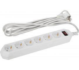 Сетевой фильтр ЭРА USF-6es-1,5m-W-BOX белый с заземлением 3x0,75мм2, с выкл, 6гн, 1,5м Б0037260 