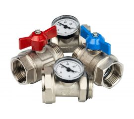 Комплект прямых шаровых кранов с термометрами STOUT 1" SMS-1000-030001 