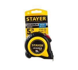 Рулетка Stayer LEADER 5м / 25мм с автостопом в ударостойком обрезиненном корпусе 3402-5_z02 