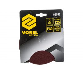 Круг шлифовальный на липучке (5 шт; 125 мм; Р80) VOREL 8558 