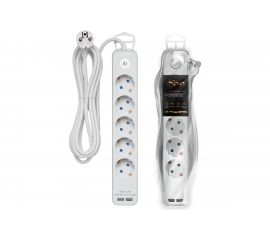 Удлинитель с заземлением duwi с выкл. Supraguard, 5 розеток, 3 м, 3680 Вт, 16А, 3x1,5мм2, 2 USB 32068 5 