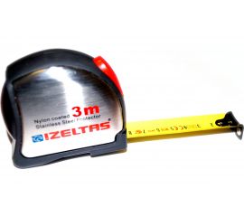 Рулетка IZELTAS прорезиненный корпус, хромированная, с поясным зажимом, 3м 0588150013 