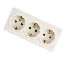 Розетка ЭРА 11-2209-02 3х2P E Schuko со шторками, 16A-250В, IP20, ОУ, Эксперт, сл.кость Б0020704 