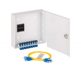 Настенный оптический кросс NIKOMAX укомплектованный, на 8 портов, SC/UPC, SM 9/125 OS2, полный комплект NMF-WP08SCUS2-IP-ES-GY 