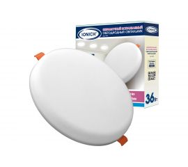 Светодиодный безрамочный встраиваемый светильник IONICH круглый ТМ 36Вт 2800Лм 230В 4000K 220мм IP20 1594 