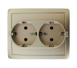 Двойная розетка Simon с заземлением, Schuko, винтовой зажим, 16А, 250В, шампань 1590456-034 