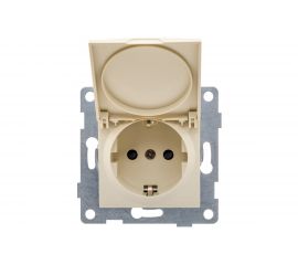 Розетка GUSI ELECTRIC Ugra МЕХ 1-ой с/з с з/ш и крышкой, СУ, 16А, 250В, бежевый С11Р91-003 