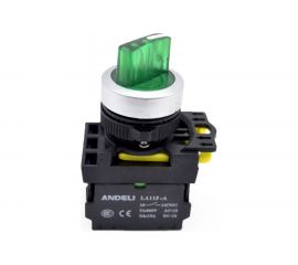 Переключатель ANDELI LA115-A5-11XD/G с подсветкой, с фиксацией, зеленый, LED, 220В ADL10-203 