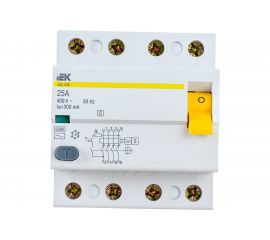 Устройство защитного отключения IEK ВД1-63S УЗО, 4Р, 25А, 300мА MDV12-4-025-300 
