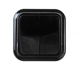 Выключатель Bylectrica 2-клавишная, открытая установка, 10А с подсветкой, серия ПРАЛЕСКА, А510-215 черный 