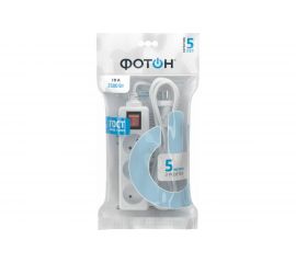 Сетевой удлинитель ФОТОН 10-53S, 5м, 3 розетки, 10А, с выключателем, Белый 24747 