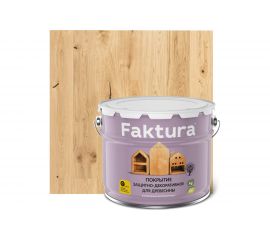 Защитно-декоративное покрытие для древесины FAKTURA с льняным маслом и ионами серебра, бесцветный, ведро 9л, 208456 
