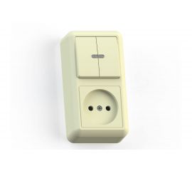 Комбинированный блок Кунцево-Электро ОПТИМА открытой установки, 2 клавиши, выключатель с подсветкой+розетка БКВР-431с/к 8085 