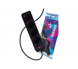 Сетевой фильтр КОСМОС 1,5м, 4 гнезда, пвс 3x0,75мм2, черный FKsm1.5m-4g(B) 