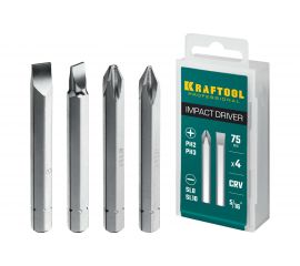 Биты KRAFTOOL 4 шт, 75 мм для ударной отвертки 25552 