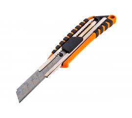 Нож, 18 мм выдвижное лезвие металлическая направляющая, двухкомпонентный корпус Sparta 78982 