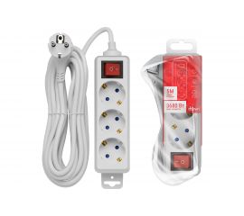 Удлинитель с заземлением duwi с выкл. Supraline 3 розетки, 5 метров, 3х1,5мм2, 3680 Вт, 16А, 32059 3 