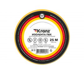 Изолента ПВХ KRANZ 19 мм х 25 м, 0.13 мм, желтая KR-09-2202 
