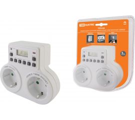 Розеточный таймер TDM ТРЭ-03-1мин/7дн-10on/off-2х8А-2р недельный, 2 розетки SQ1506-0006 