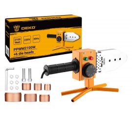 Аппарат для сварки полипропиленовых труб DEKO в металлическом кейсе, 6 насадок (20-63 мм) PPWM2100W 063-4249 
