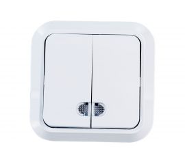 Двухклавишный накладной выключатель с подсветкой, белый, Makel 45123 