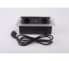 Выдвижной встраиваемый блок розеток Inrior на 2 EURO розетки 2 USB-A, TORO-22-80 