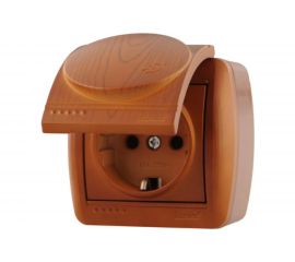 Розетка с крышкой Lezard NATA с заземлением, керамика, сосна 710-0800-123 