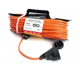 1-местный удлинитель-шнур на рамке STEKKER с заземлением HM04-01-50, 3х1,0мм2, 50м, 10А, Home, оранжевый 39630 