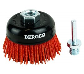 Кордщётка чашеобразная 75 мм, абразивный нейлон 1.2 мм, P80, М14, адаптер на 6 мм Berger BG BG1746 